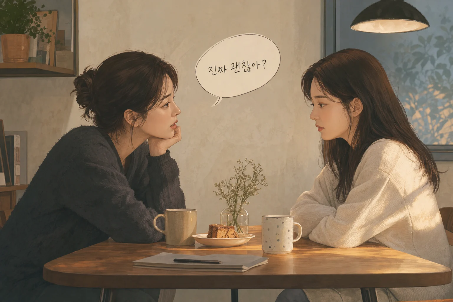 진짜 괜찮아? と本音を確かめる場面のイラスト