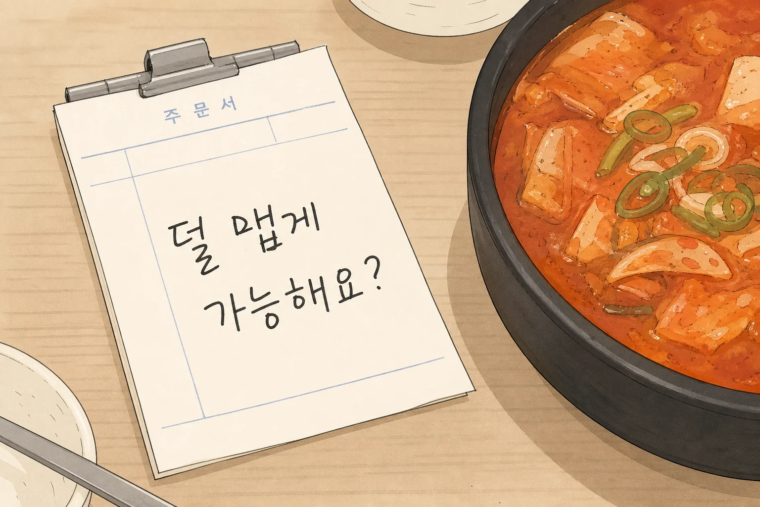 덜 맵게 と書かれた注文メモのイラスト